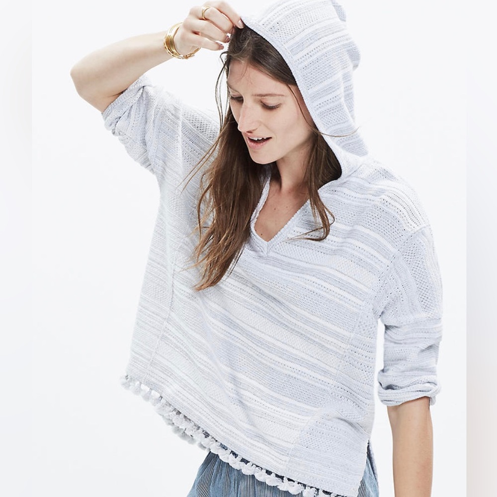 Madewell Striped Short Sleeve Fringe Hoodie XS/S